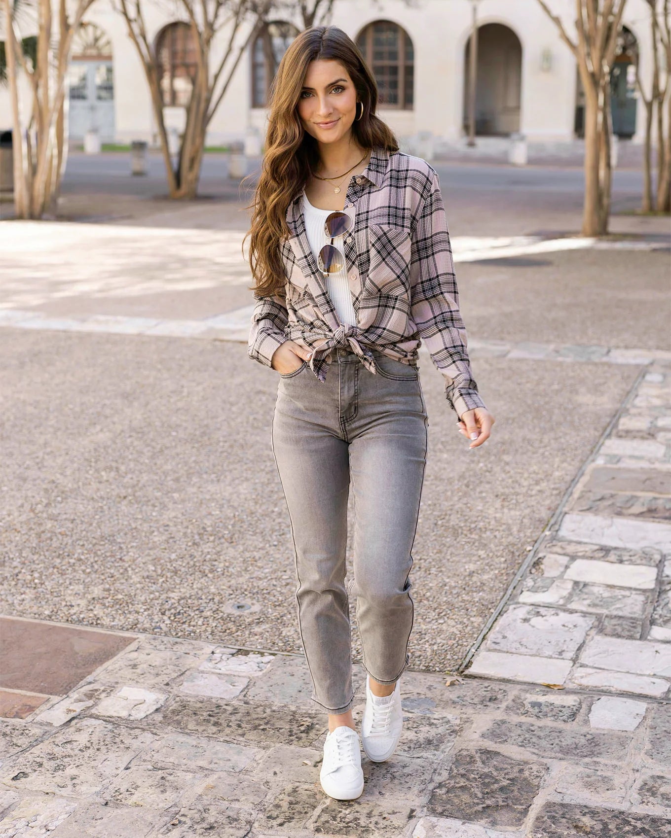 Favorite Button up Top in Blush/Black Plaid - FINAL SALE